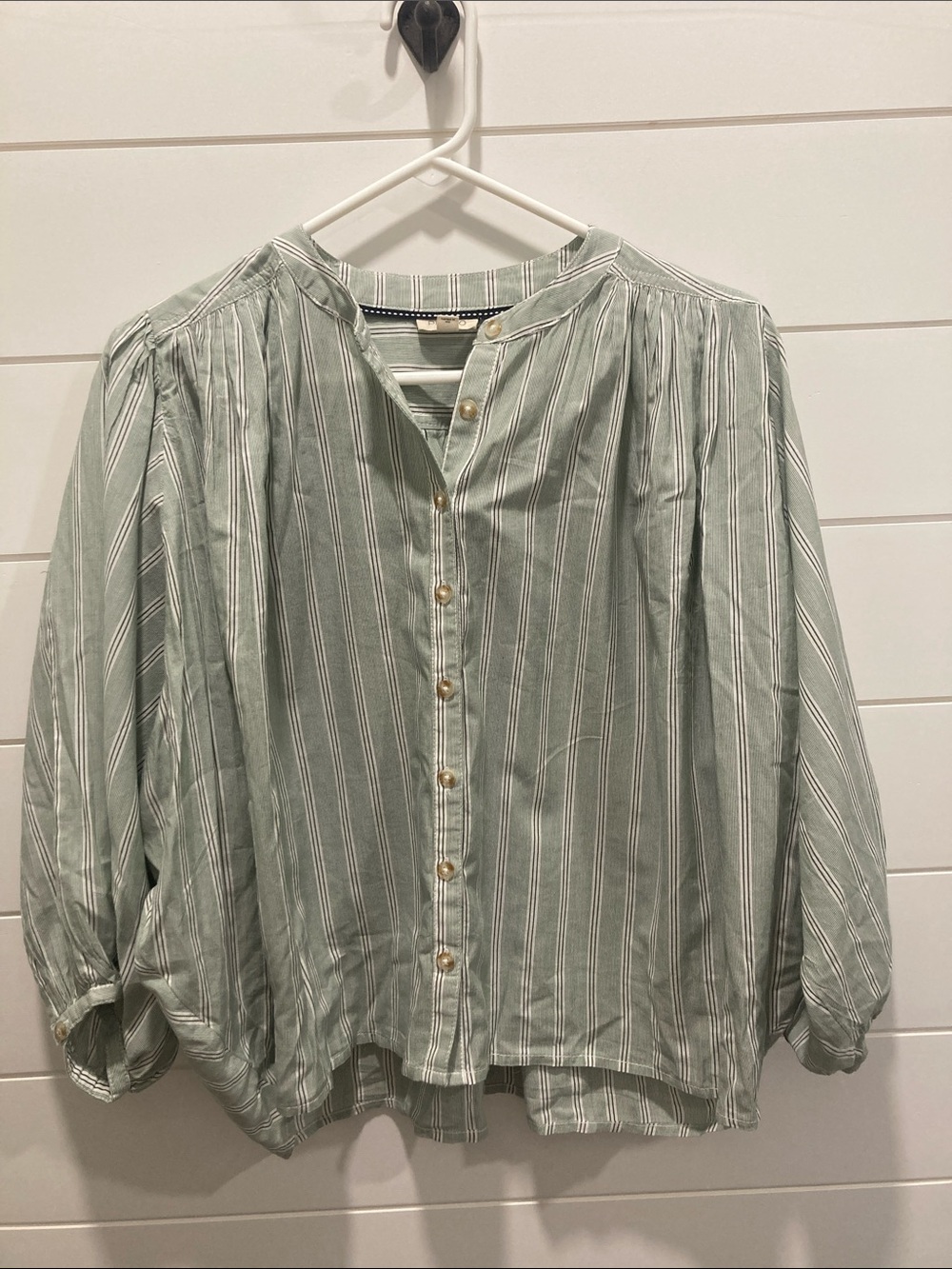Anthropologie Pilcro Sidney Batwing Blouse Sage Green Striped-Sz Sm-EUC- Cottage